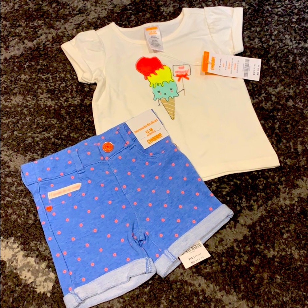 🎀 NWT Gymboree 2 pc set 12-18M Top Shorts Girl 🎀